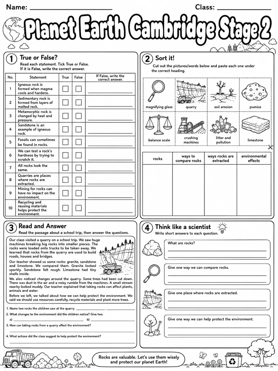 Planet Earth Cambridge Stage 2 page 10 printable Cambridge science worksheet preview