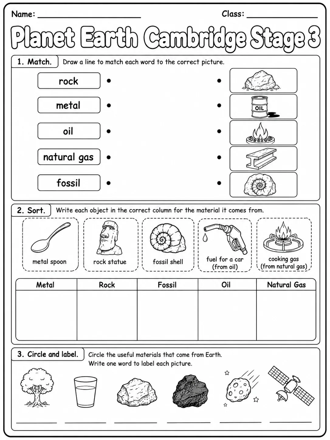 Planet Earth Cambridge Stage 3 printable Cambridge Primary Science Stage 3 worksheet preview from KiwiBee