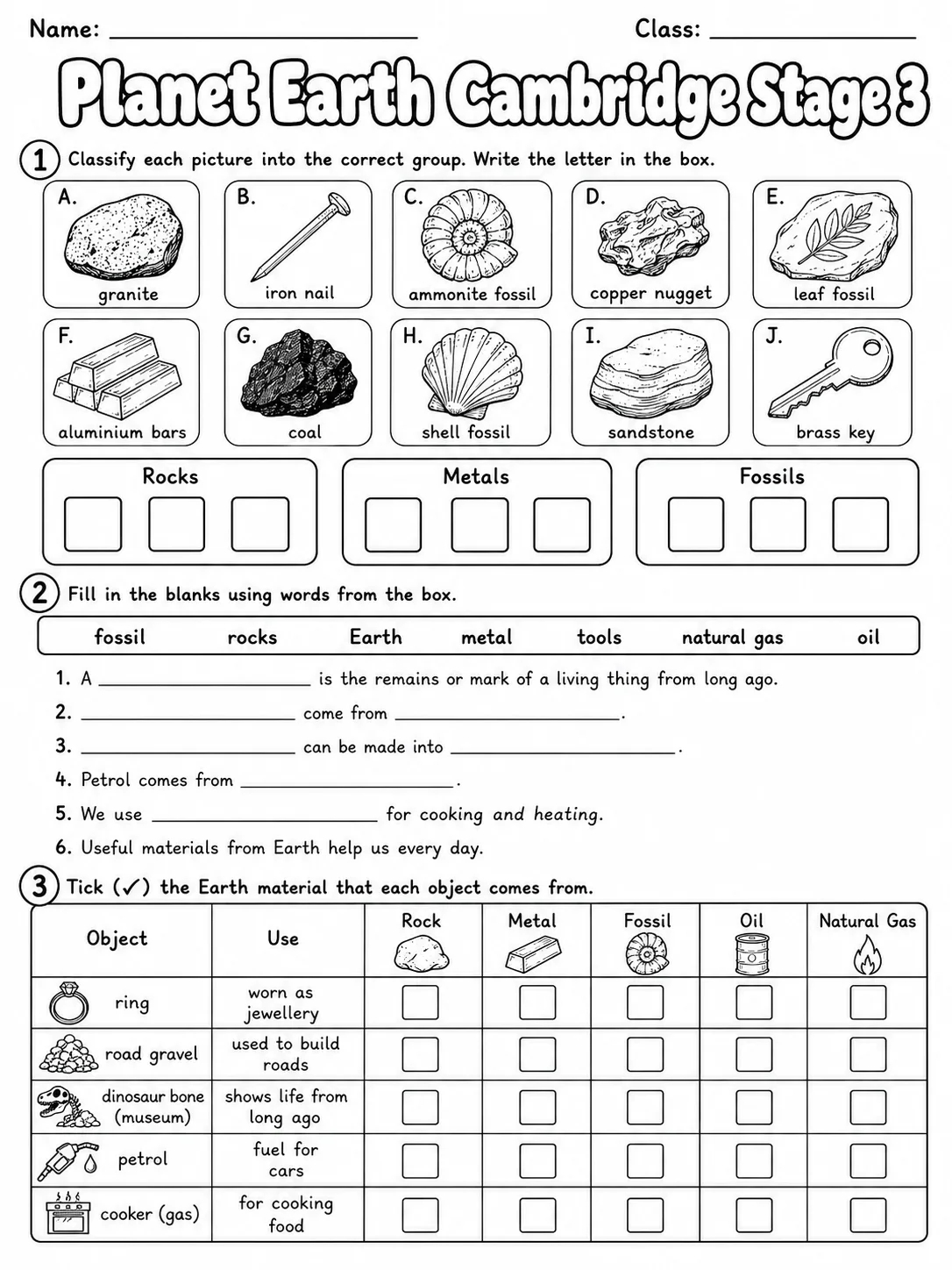 Planet Earth Cambridge Stage 3 page 2 printable Cambridge science worksheet preview