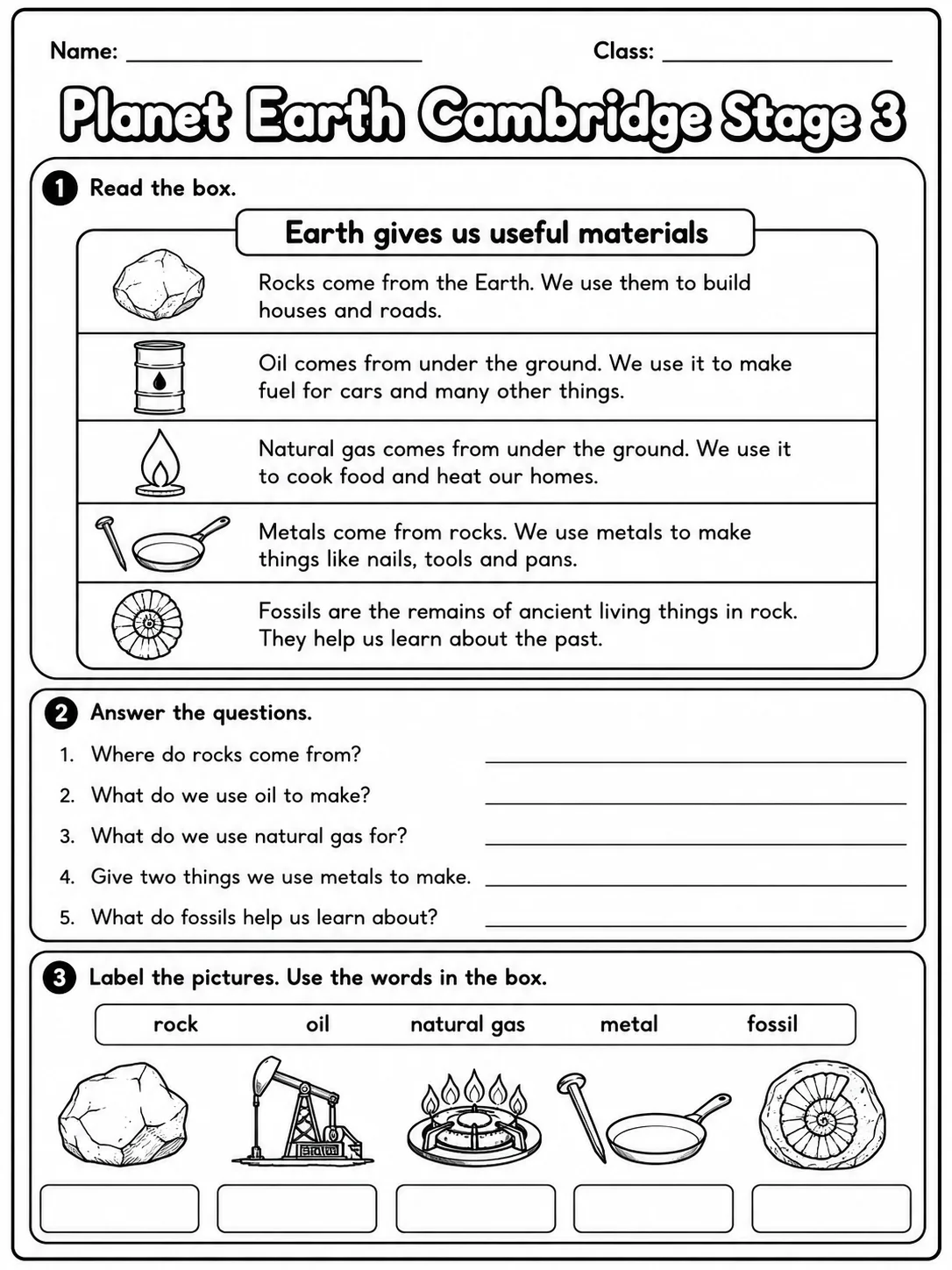 Planet Earth Cambridge Stage 3 page 3 printable Cambridge science worksheet preview