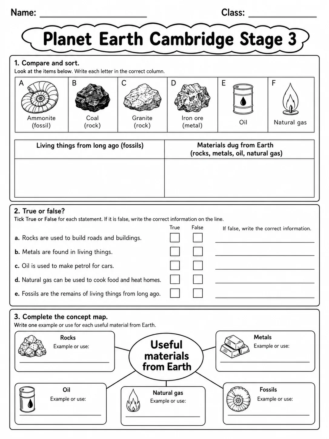 Planet Earth Cambridge Stage 3 page 4 printable Cambridge science worksheet preview