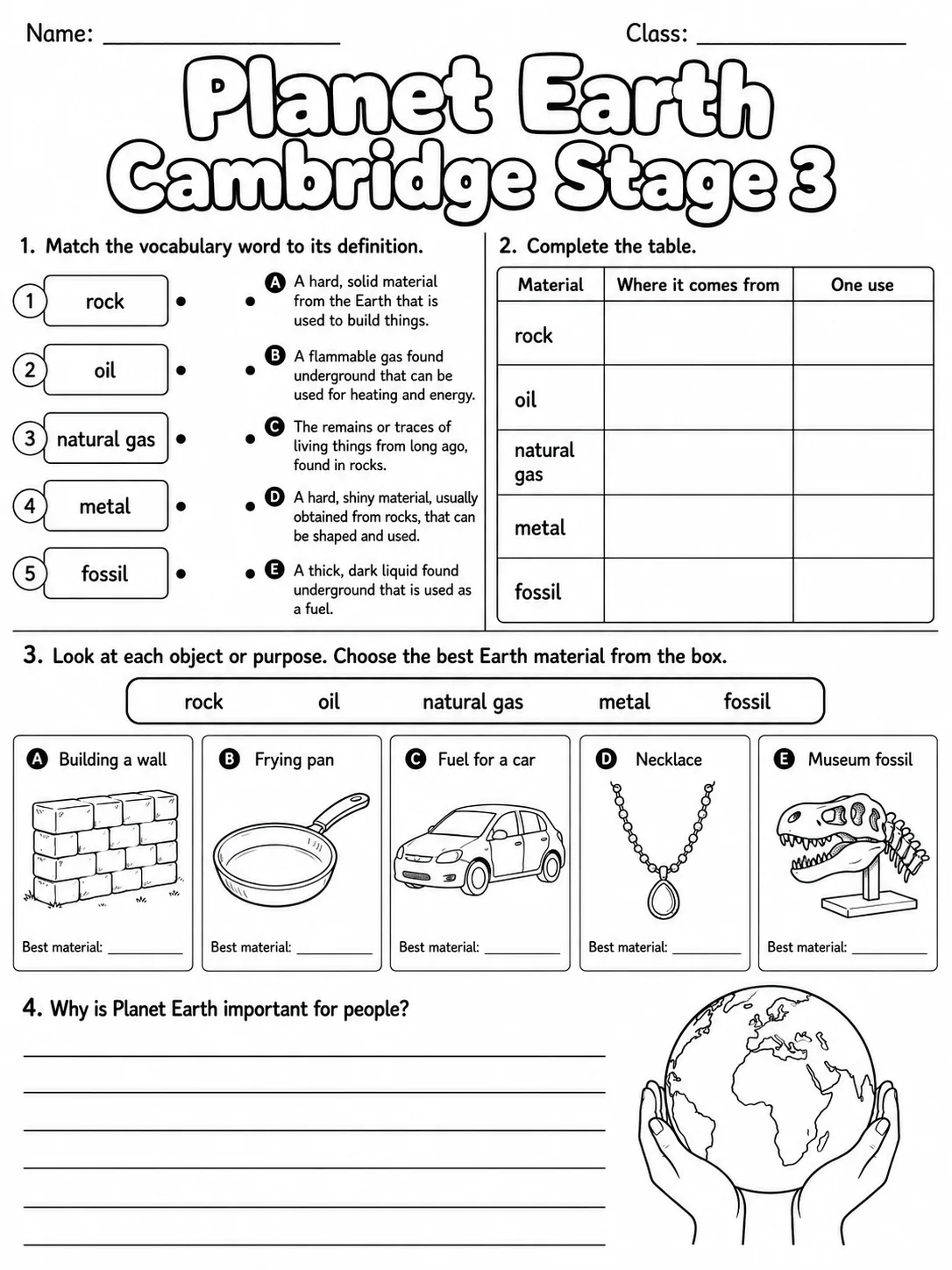 Planet Earth Cambridge Stage 3 page 5 printable Cambridge science worksheet preview