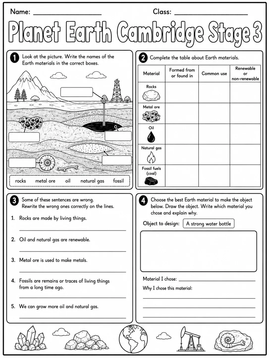 Planet Earth Cambridge Stage 3 page 8 printable Cambridge science worksheet preview