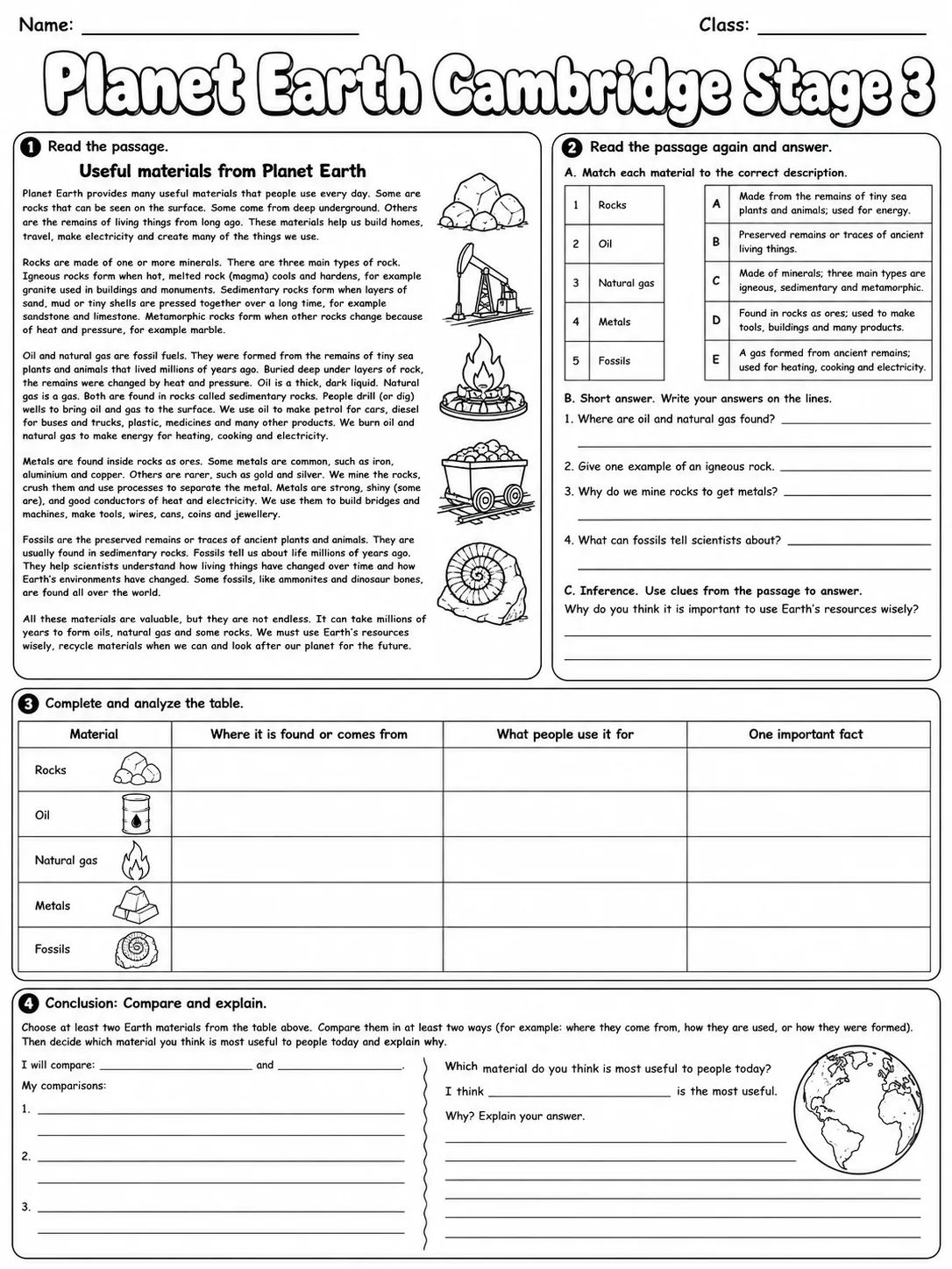 Planet Earth Cambridge Stage 3 page 10 printable Cambridge science worksheet preview