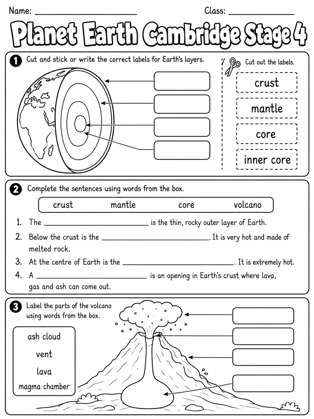 Planet Earth Cambridge Stage 4 page 2 printable Cambridge science worksheet preview