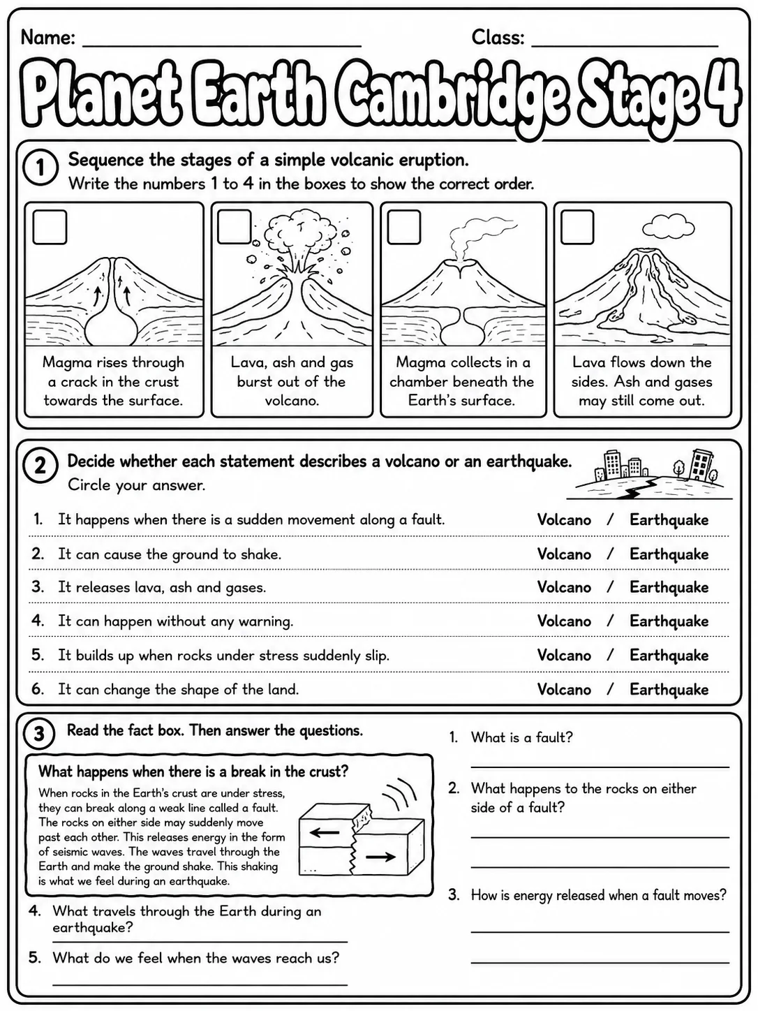Planet Earth Cambridge Stage 4 page 4 printable Cambridge science worksheet preview