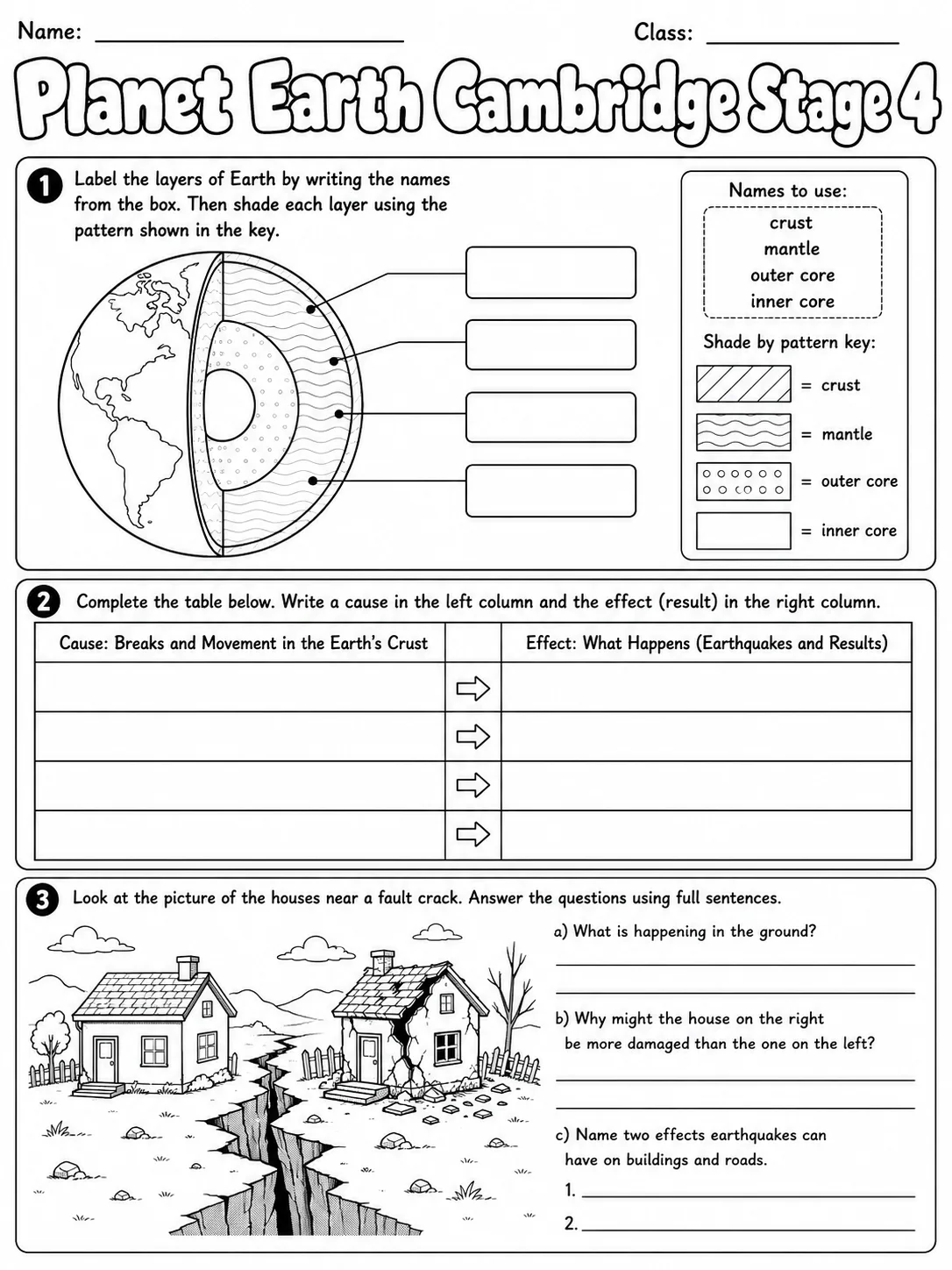 Planet Earth Cambridge Stage 4 page 5 printable Cambridge science worksheet preview