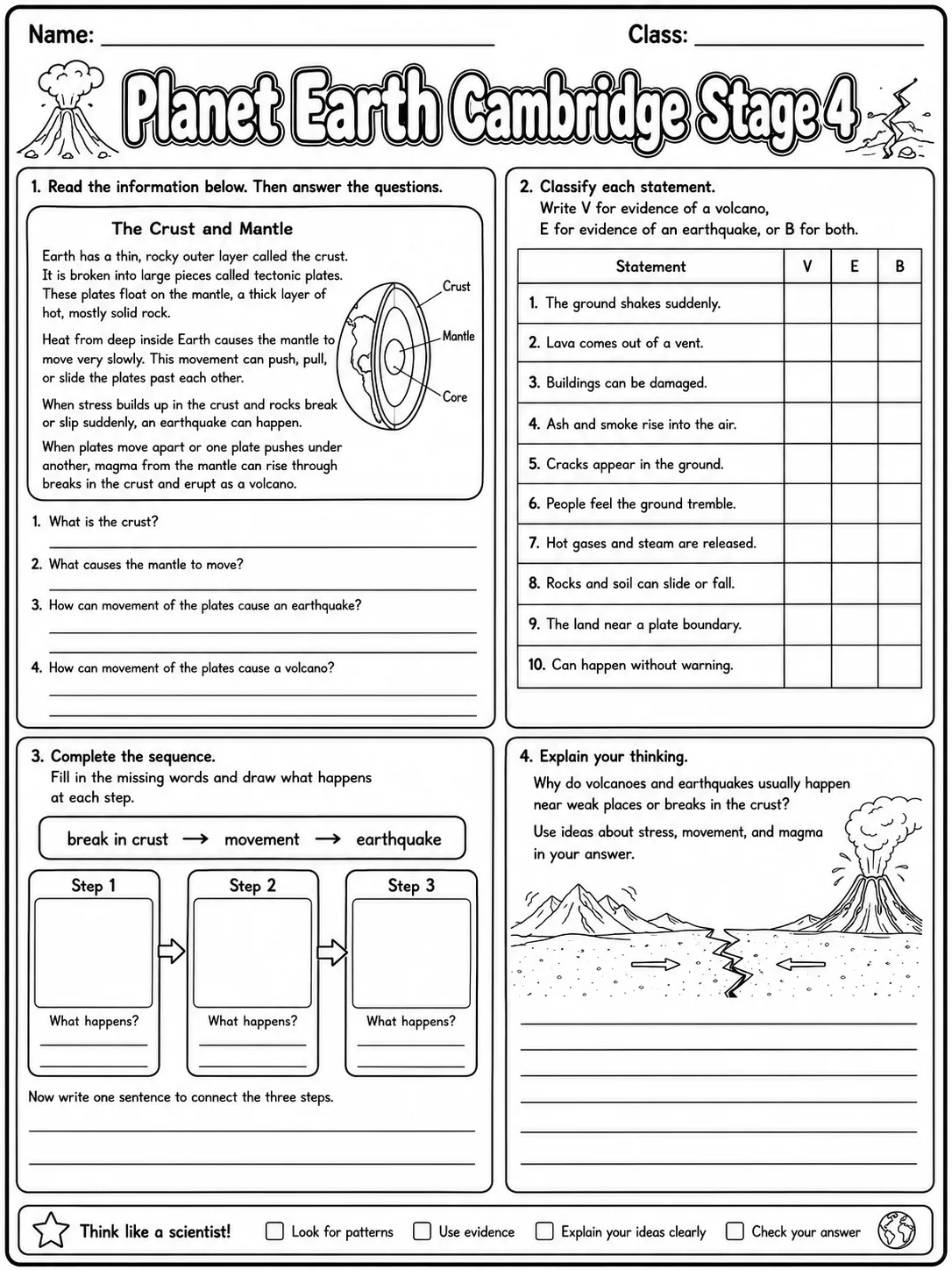 Planet Earth Cambridge Stage 4 page 9 printable Cambridge science worksheet preview