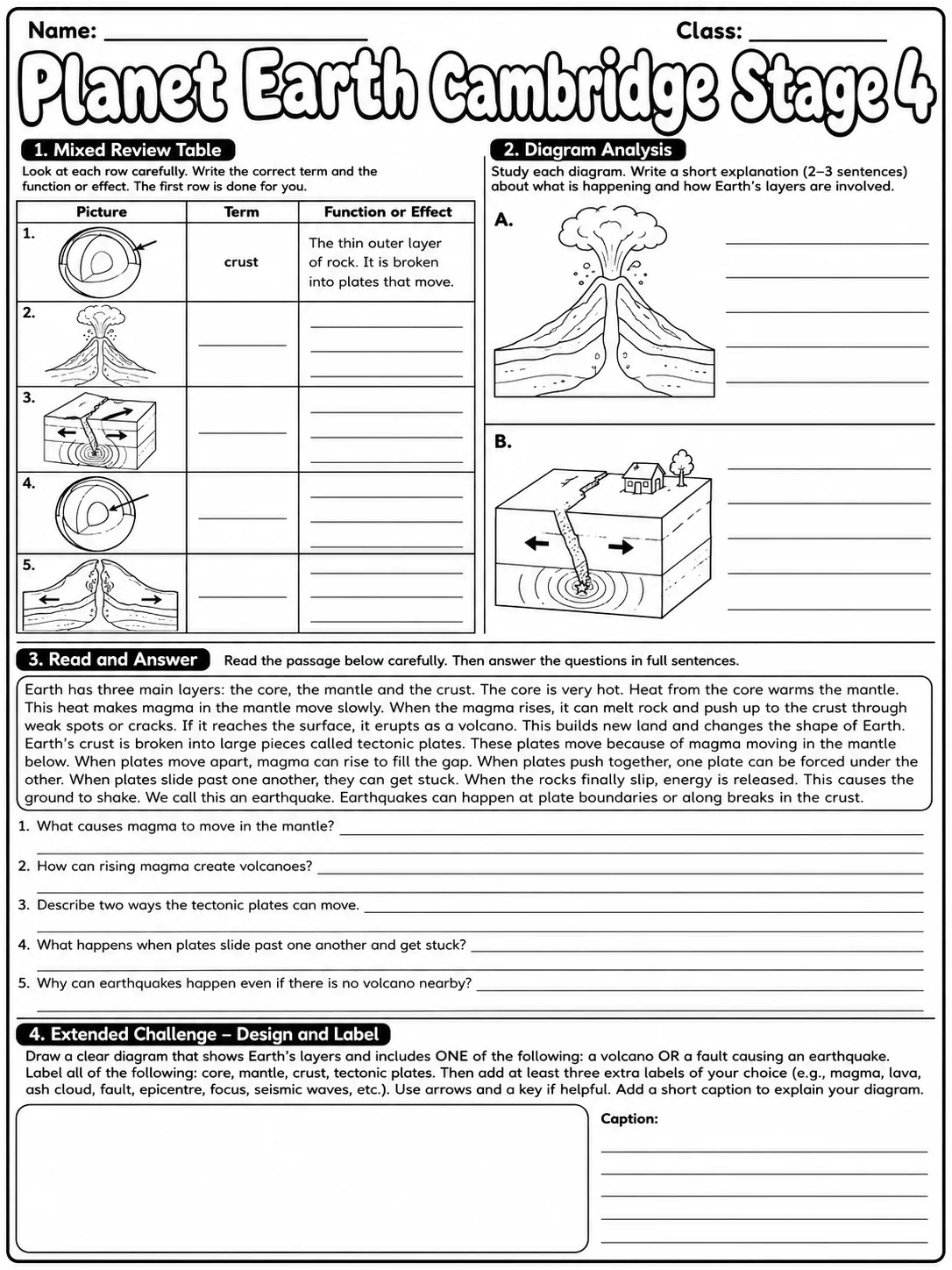 Planet Earth Cambridge Stage 4 page 10 printable Cambridge science worksheet preview