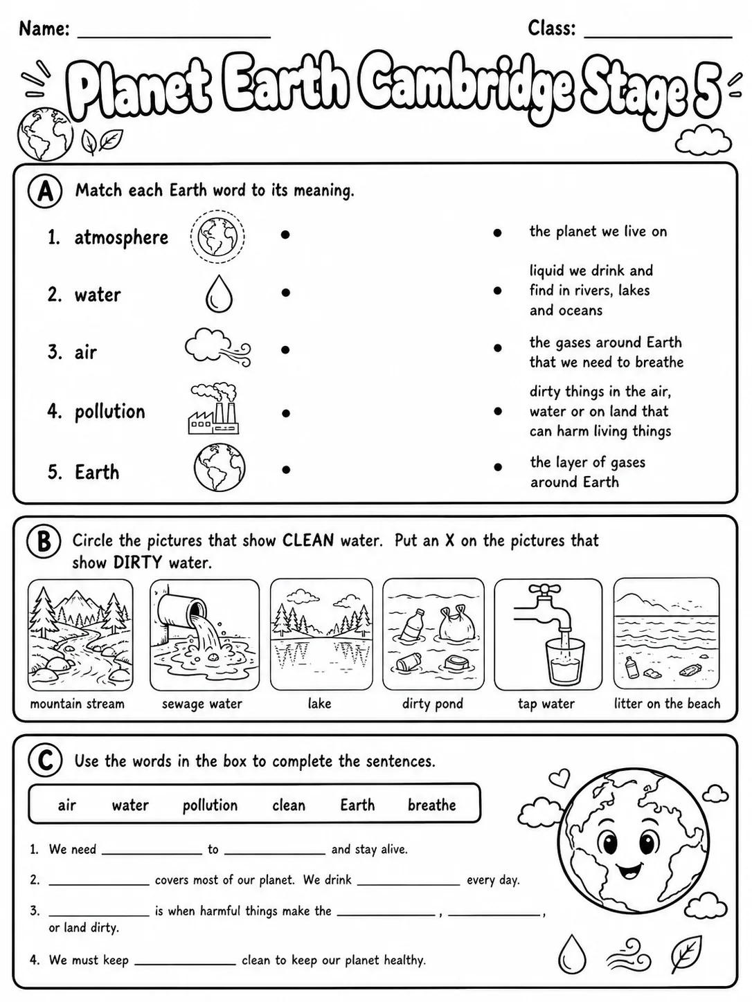 Planet Earth Cambridge Stage 5 printable Cambridge Primary Science Stage 5 worksheet preview from KiwiBee