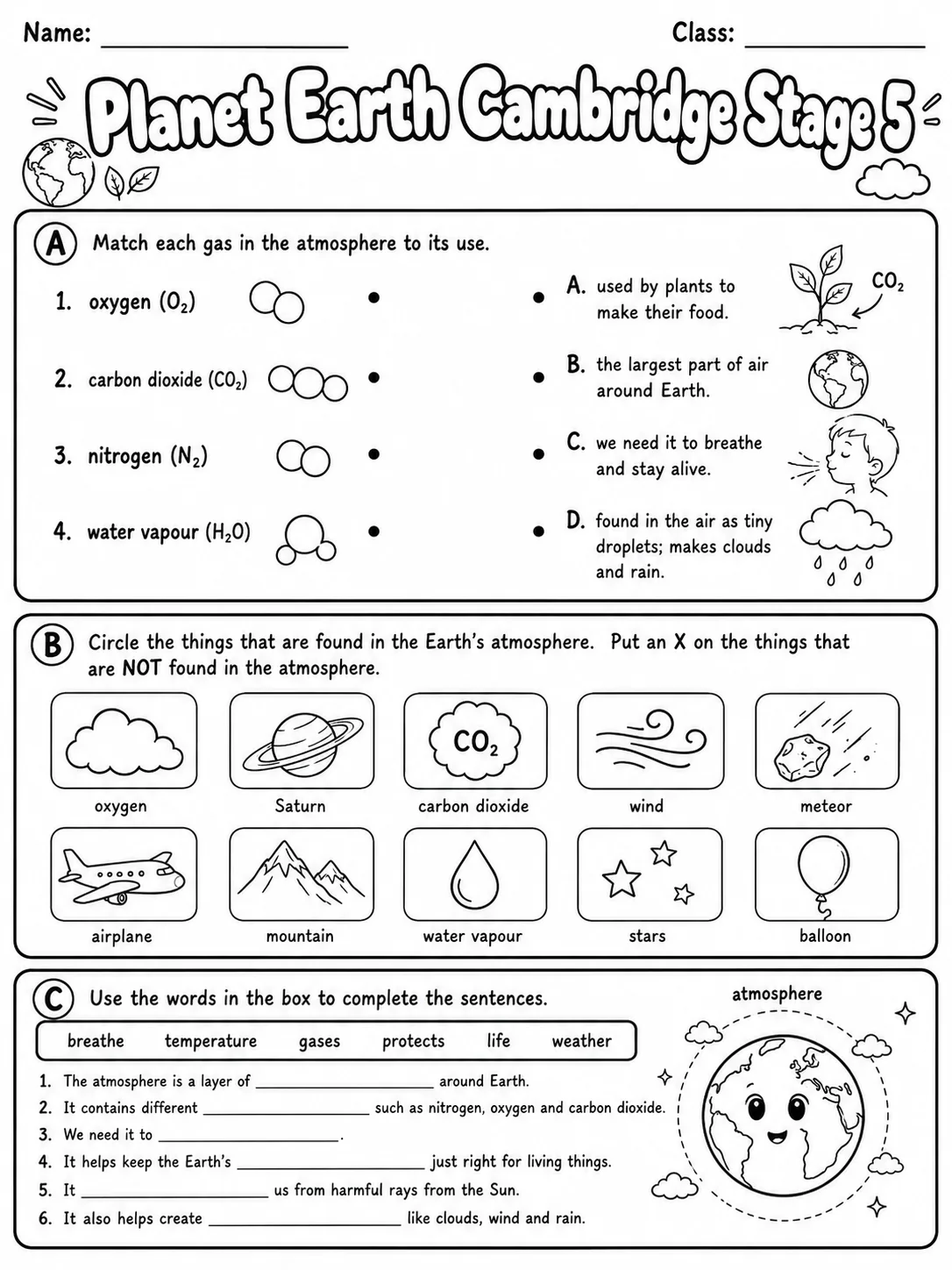 Planet Earth Cambridge Stage 5 page 2 printable Cambridge science worksheet preview