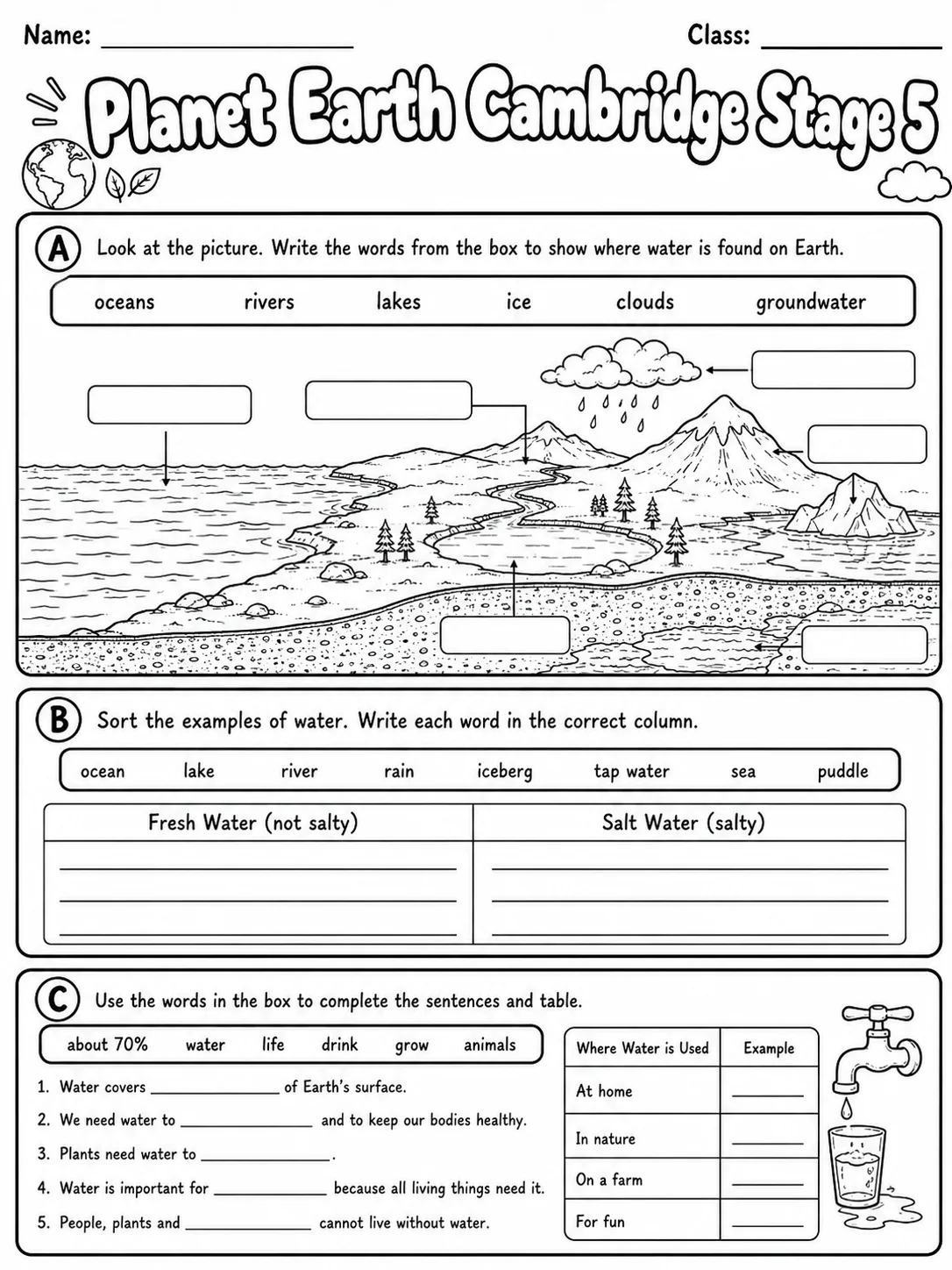Planet Earth Cambridge Stage 5 page 3 printable Cambridge science worksheet preview