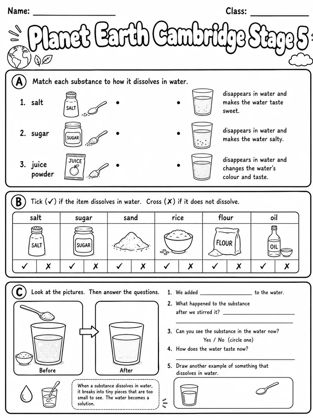 Planet Earth Cambridge Stage 5 page 4 printable Cambridge science worksheet preview