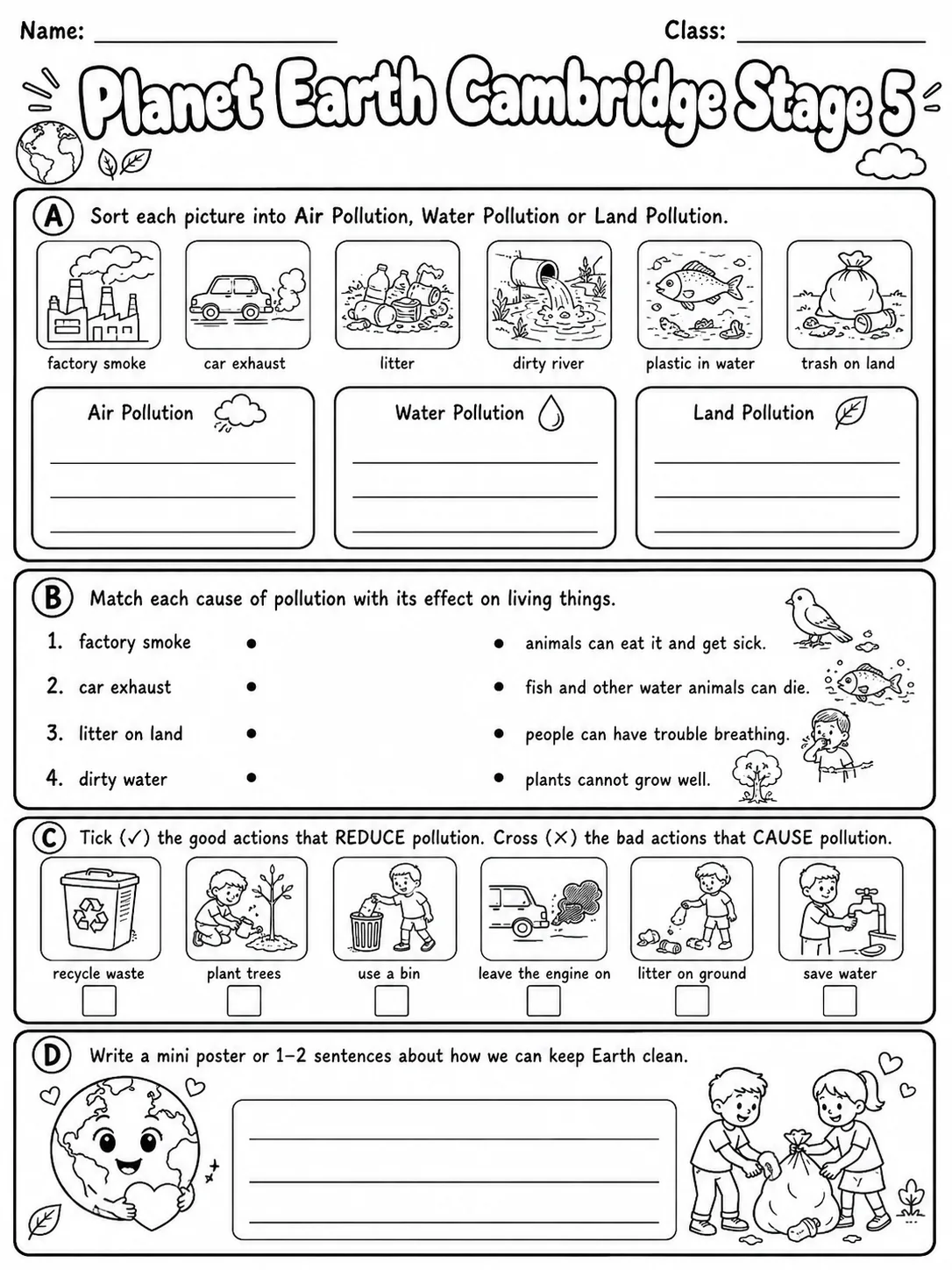 Planet Earth Cambridge Stage 5 page 5 printable Cambridge science worksheet preview