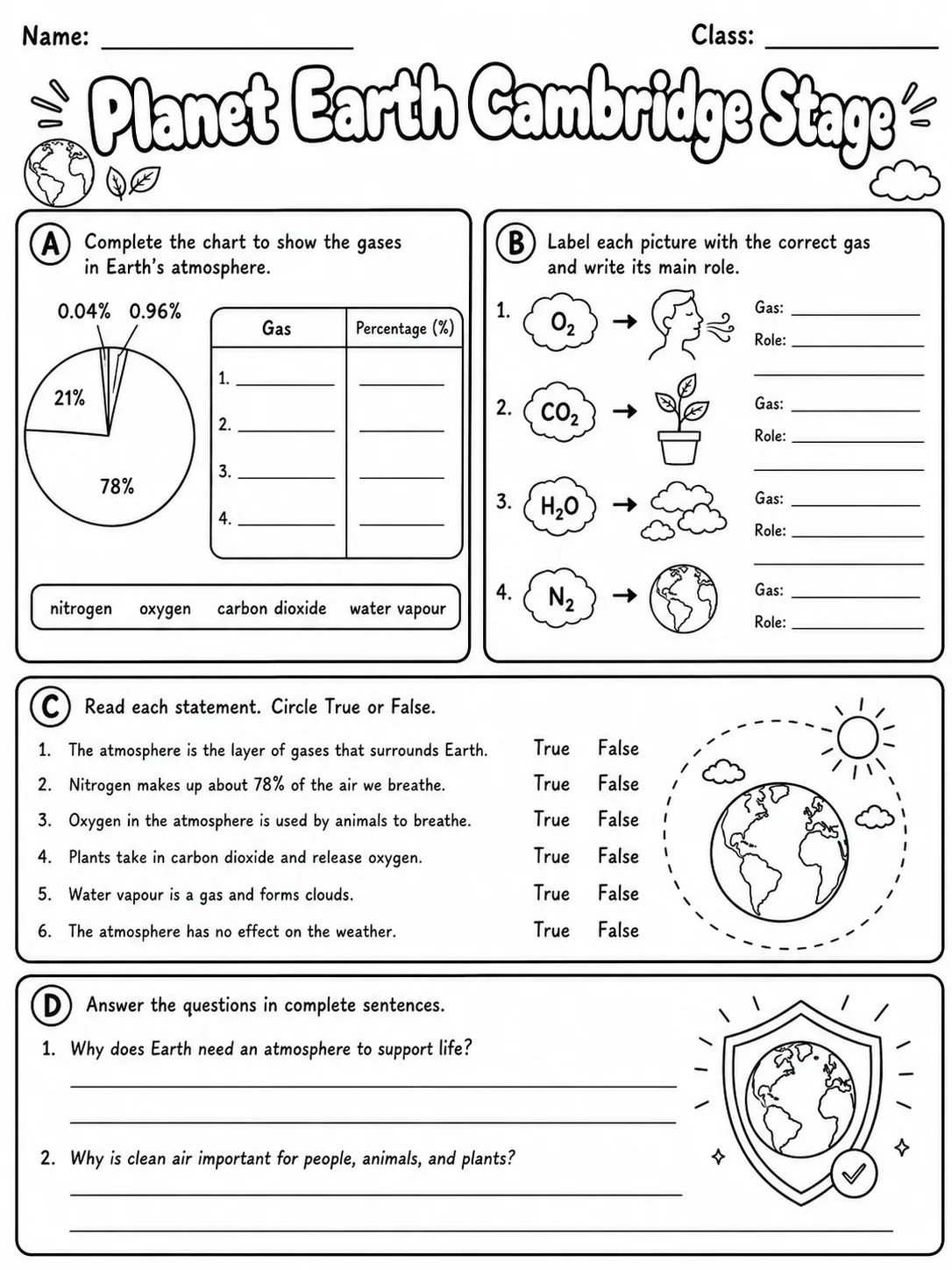 Planet Earth Cambridge Stage 5 page 6 printable Cambridge science worksheet preview