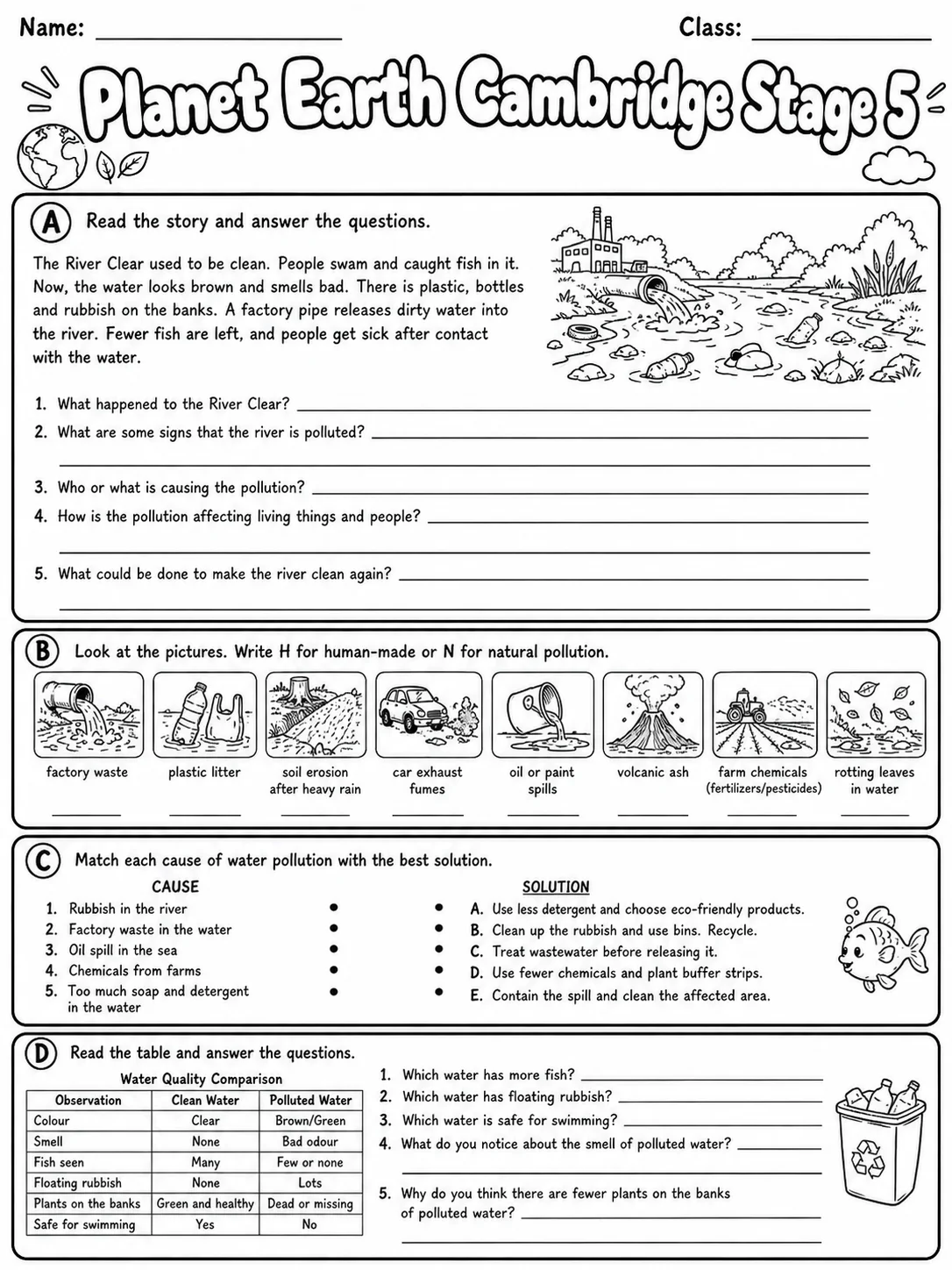 Planet Earth Cambridge Stage 5 page 8 printable Cambridge science worksheet preview
