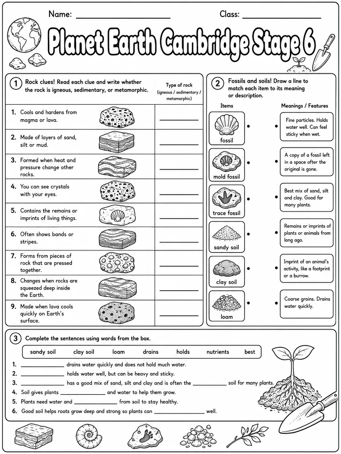 Planet Earth Cambridge Stage 6 page 2 printable Cambridge science worksheet preview