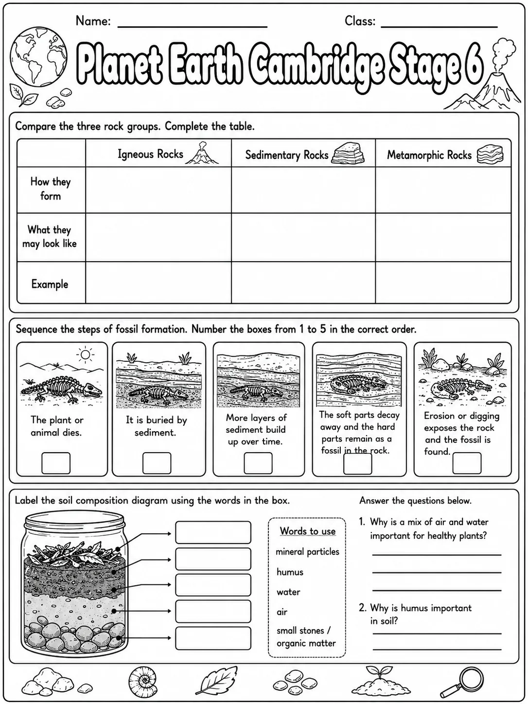 Planet Earth Cambridge Stage 6 page 3 printable Cambridge science worksheet preview