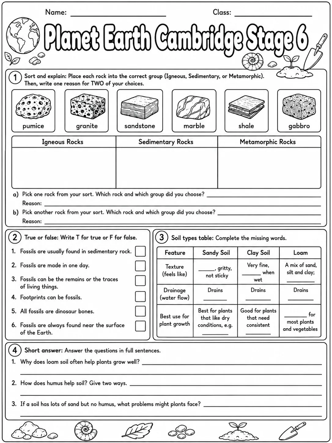 Planet Earth Cambridge Stage 6 page 4 printable Cambridge science worksheet preview