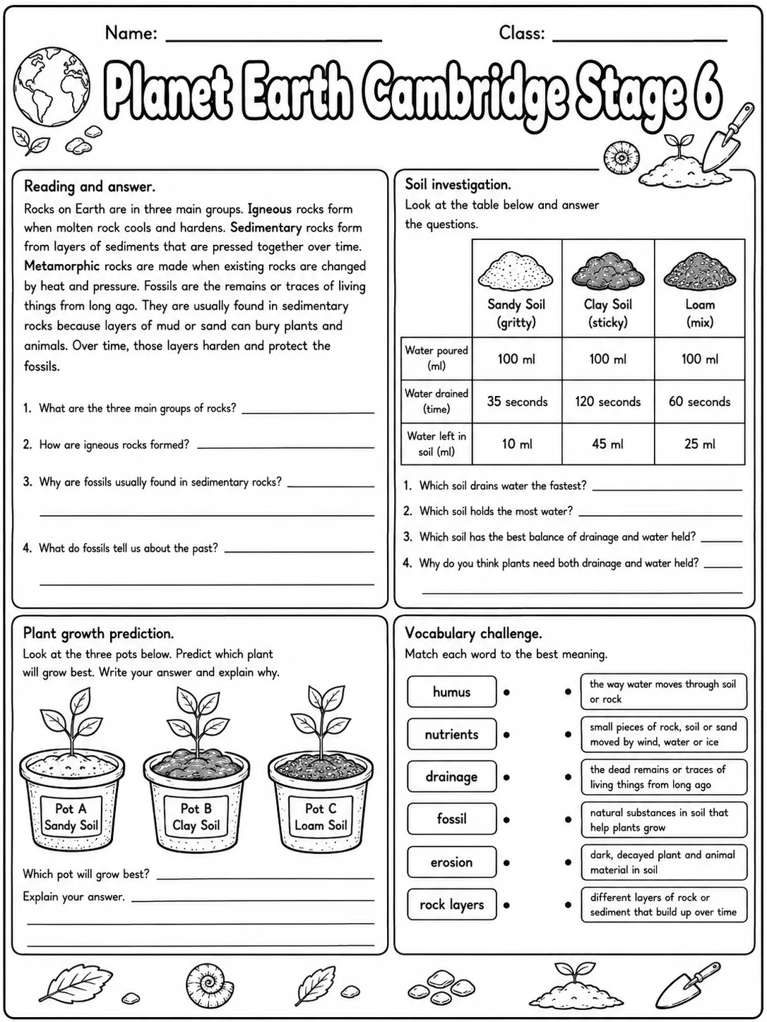 Planet Earth Cambridge Stage 6 page 5 printable Cambridge science worksheet preview