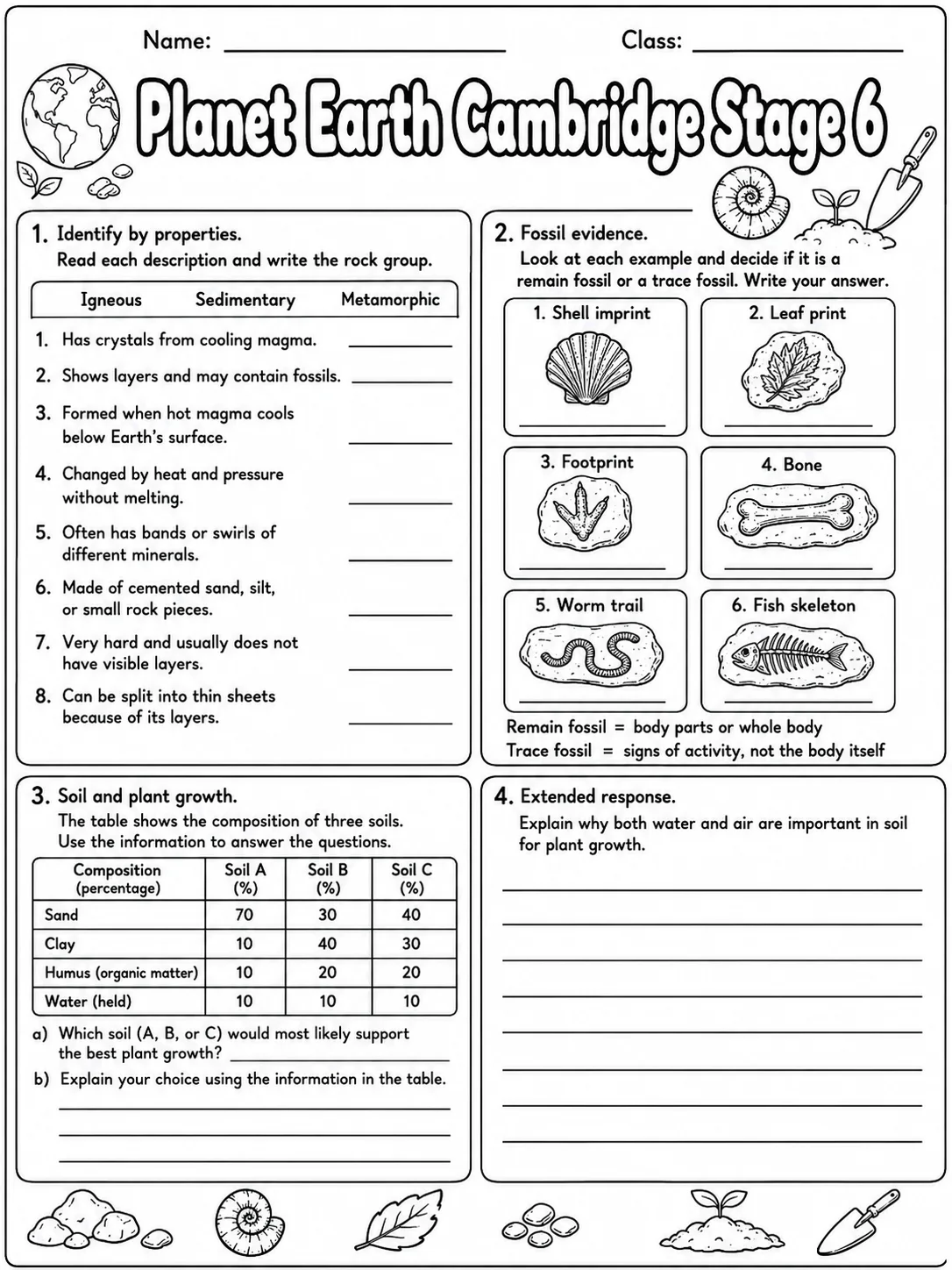 Planet Earth Cambridge Stage 6 page 6 printable Cambridge science worksheet preview