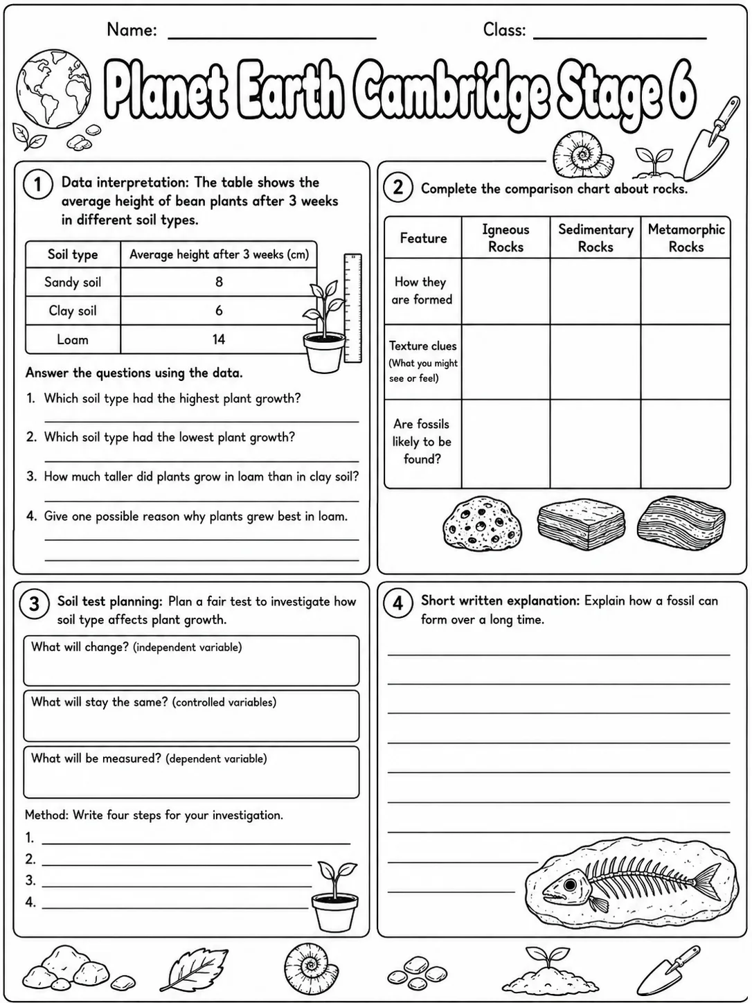 Planet Earth Cambridge Stage 6 page 7 printable Cambridge science worksheet preview
