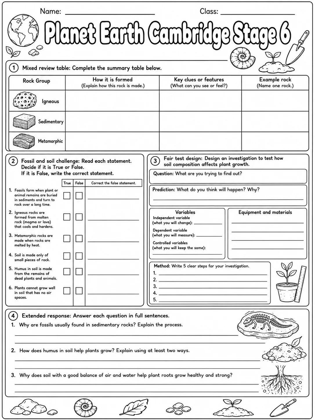 Planet Earth Cambridge Stage 6 page 10 printable Cambridge science worksheet preview
