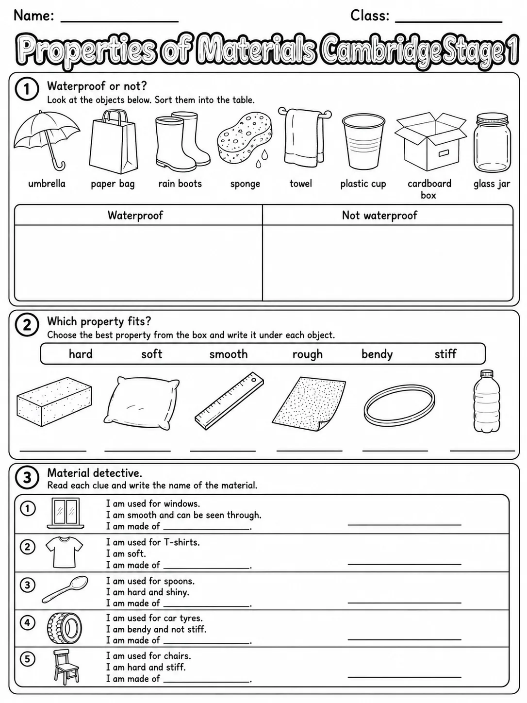 Properties of Materials Cambridge Stage 1 page 4 printable Cambridge science worksheet preview