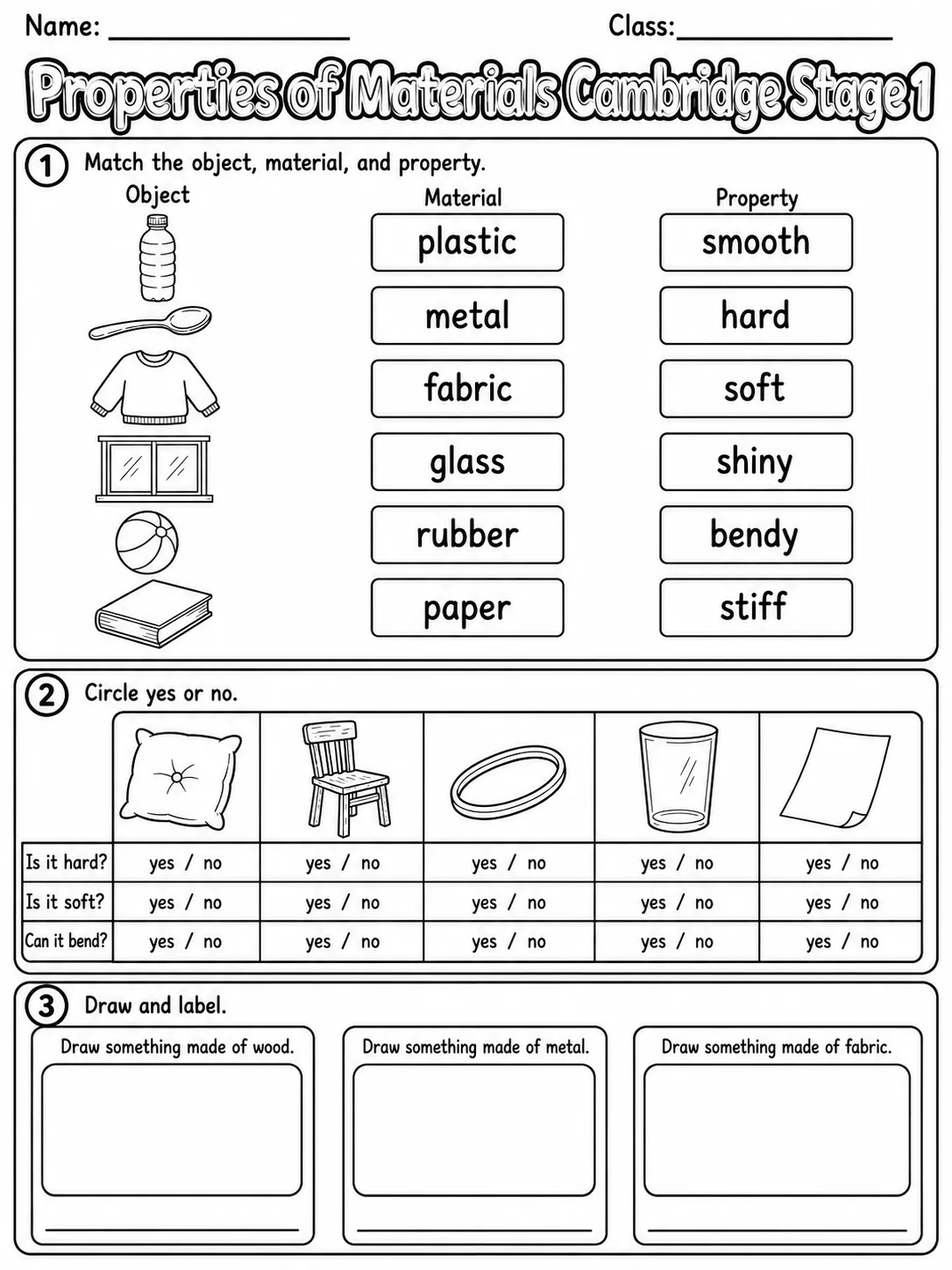 Properties of Materials Cambridge Stage 1 page 5 printable Cambridge science worksheet preview
