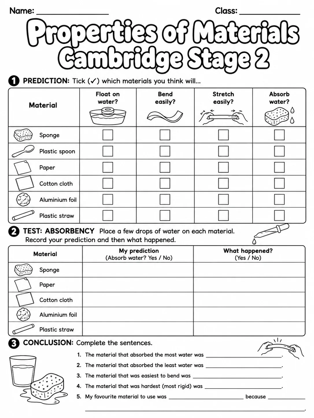 Properties of Materials Cambridge Stage 2 page 4 printable Cambridge science worksheet preview