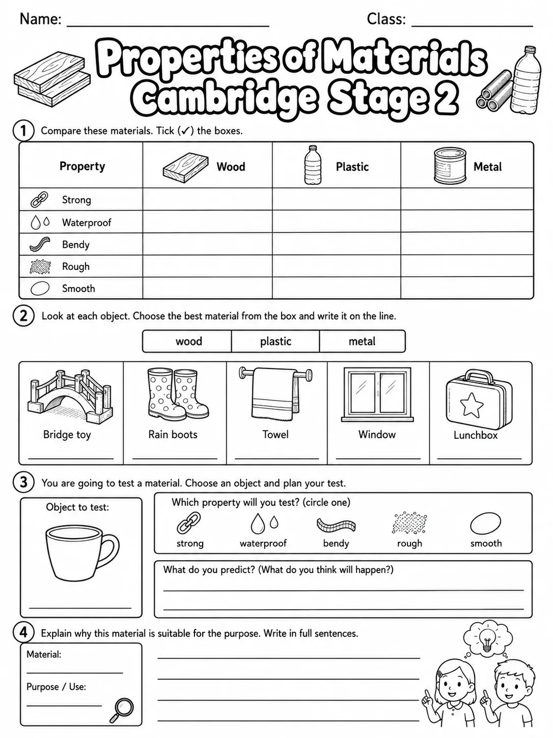 Properties of Materials Cambridge Stage 2 page 5 printable Cambridge science worksheet preview
