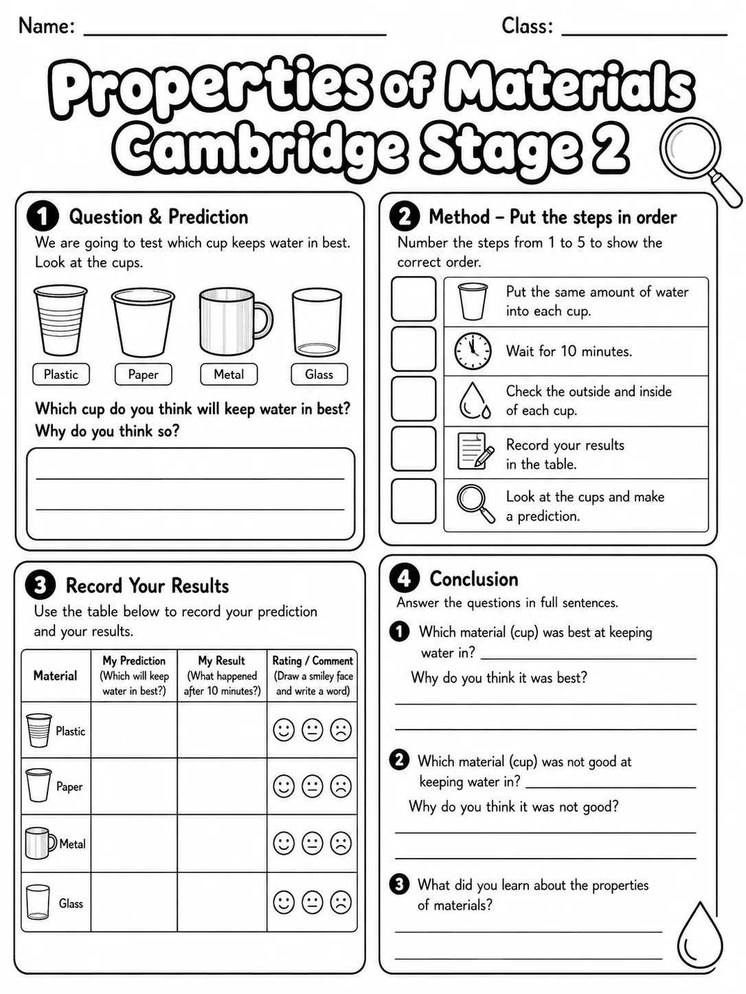 Properties of Materials Cambridge Stage 2 page 7 printable Cambridge science worksheet preview