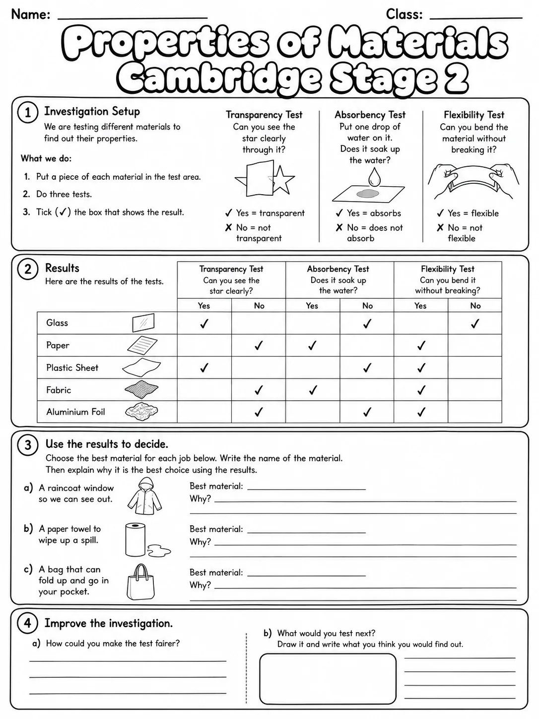Properties of Materials Cambridge Stage 2 page 9 printable Cambridge science worksheet preview