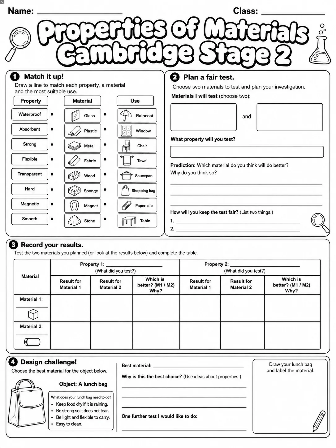 Properties of Materials Cambridge Stage 2 page 10 printable Cambridge science worksheet preview