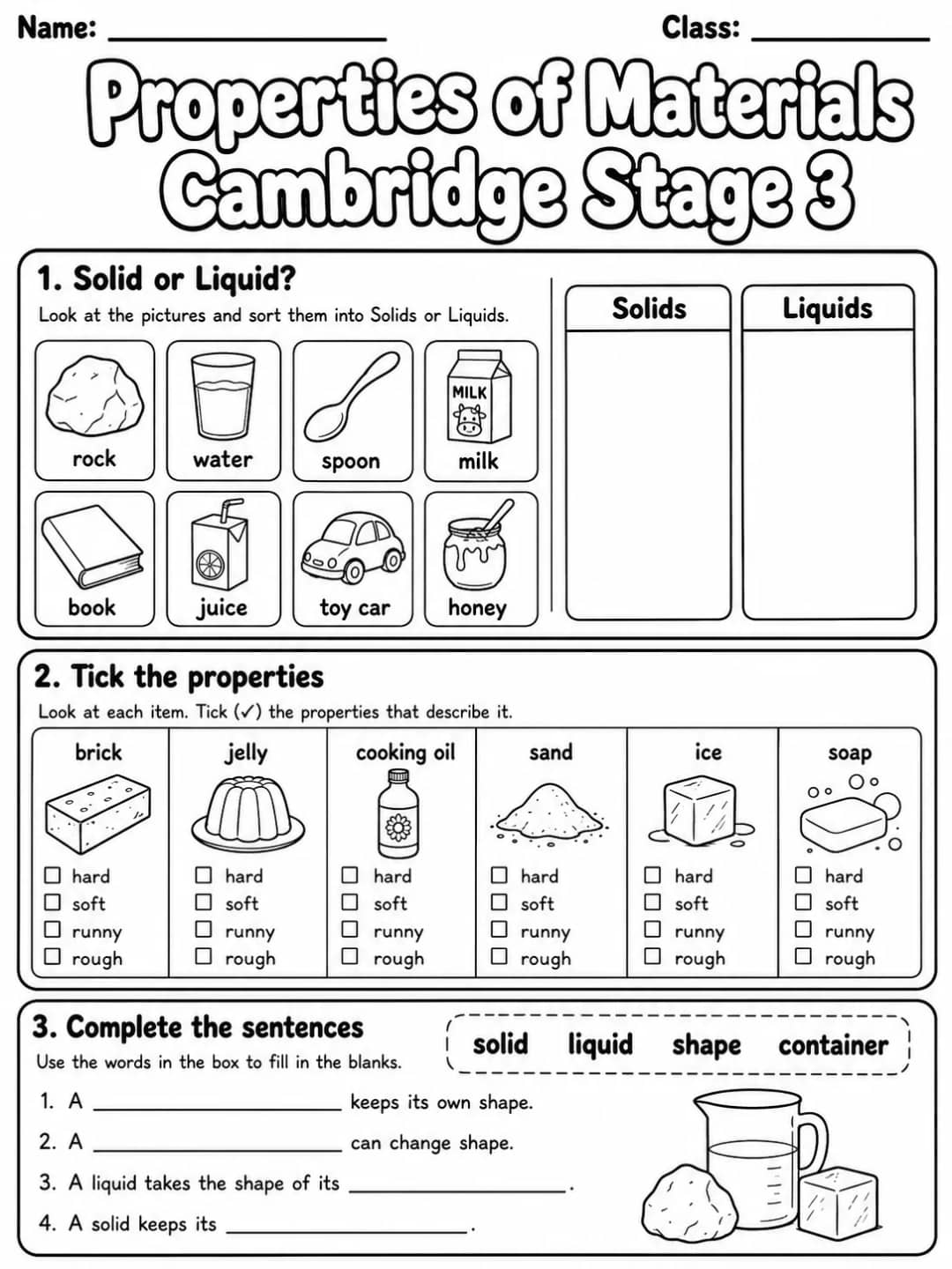 Properties of Materials Cambridge Stage 3 printable Cambridge Primary Science Stage 3 worksheet preview from KiwiBee