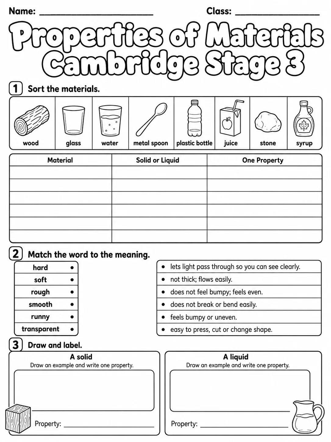 Properties of Materials Cambridge Stage 3 page 2 printable Cambridge science worksheet preview