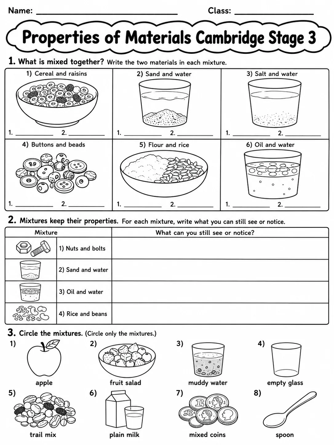 Properties of Materials Cambridge Stage 3 page 4 printable Cambridge science worksheet preview