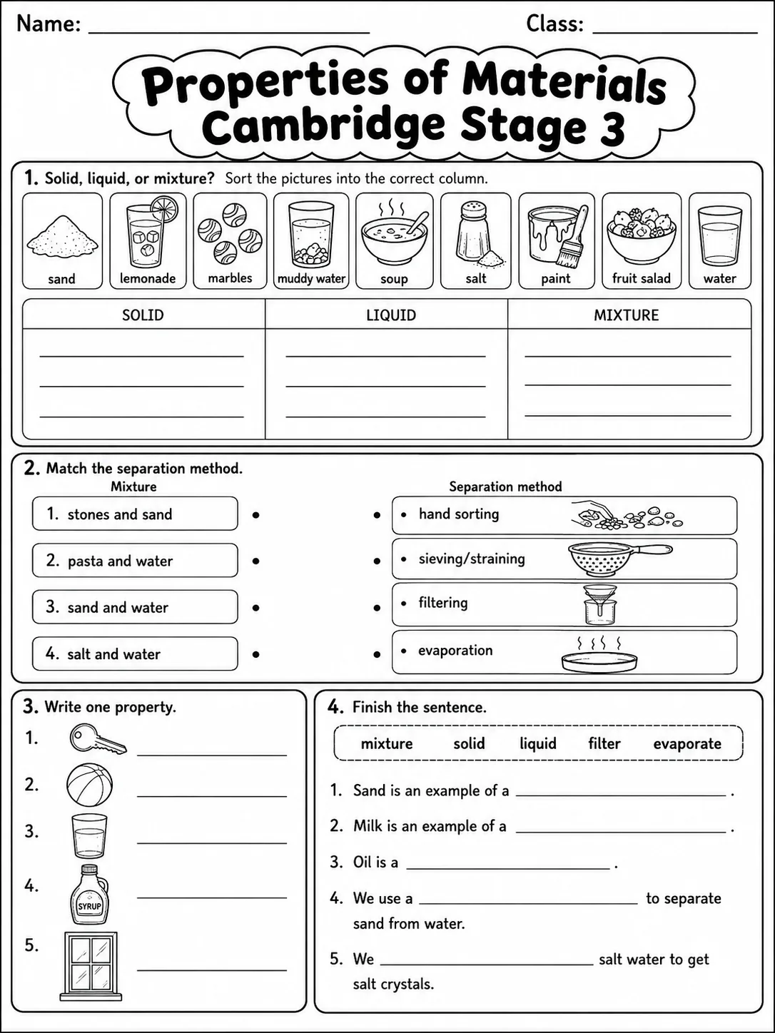 Properties of Materials Cambridge Stage 3 page 5 printable Cambridge science worksheet preview