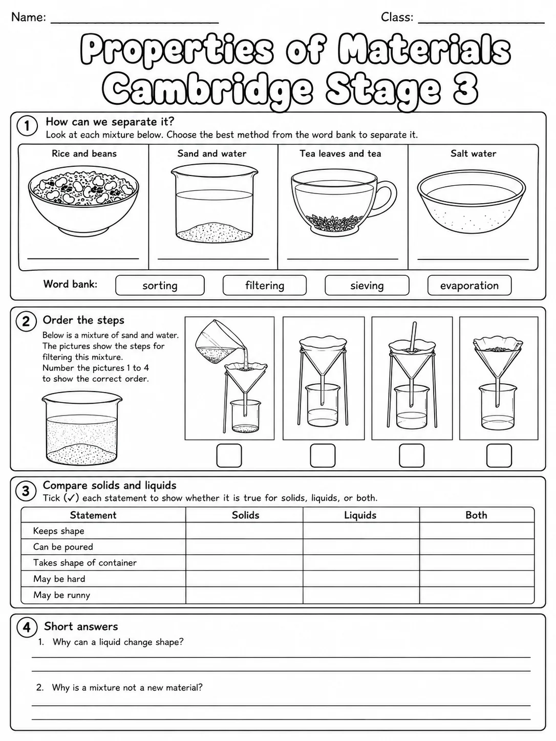 Properties of Materials Cambridge Stage 3 page 6 printable Cambridge science worksheet preview