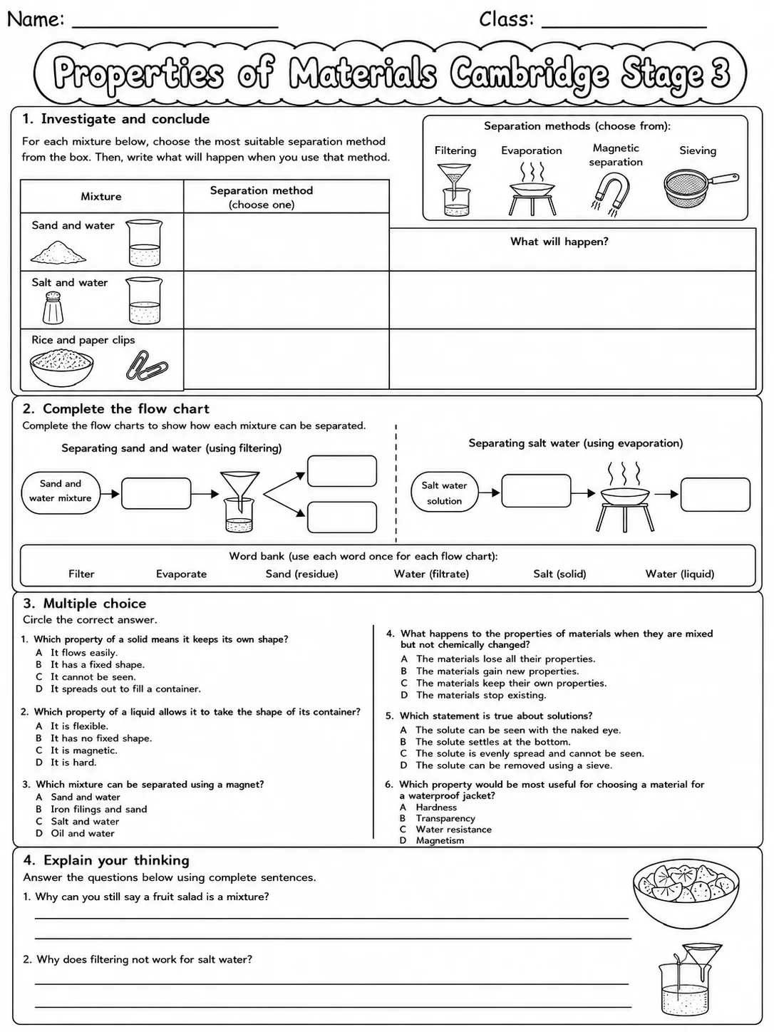 Properties of Materials Cambridge Stage 3 page 9 printable Cambridge science worksheet preview