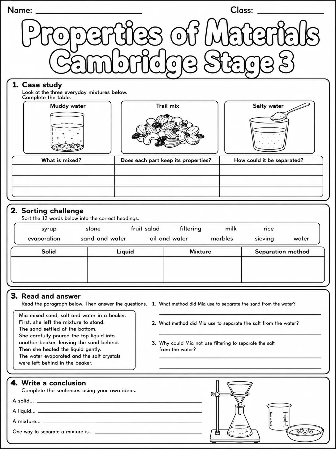 Properties of Materials Cambridge Stage 3 page 10 printable Cambridge science worksheet preview