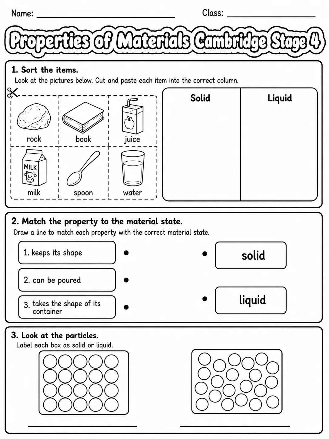 Properties of Materials Cambridge Stage 4 printable Cambridge Primary Science Stage 4 worksheet preview from KiwiBee