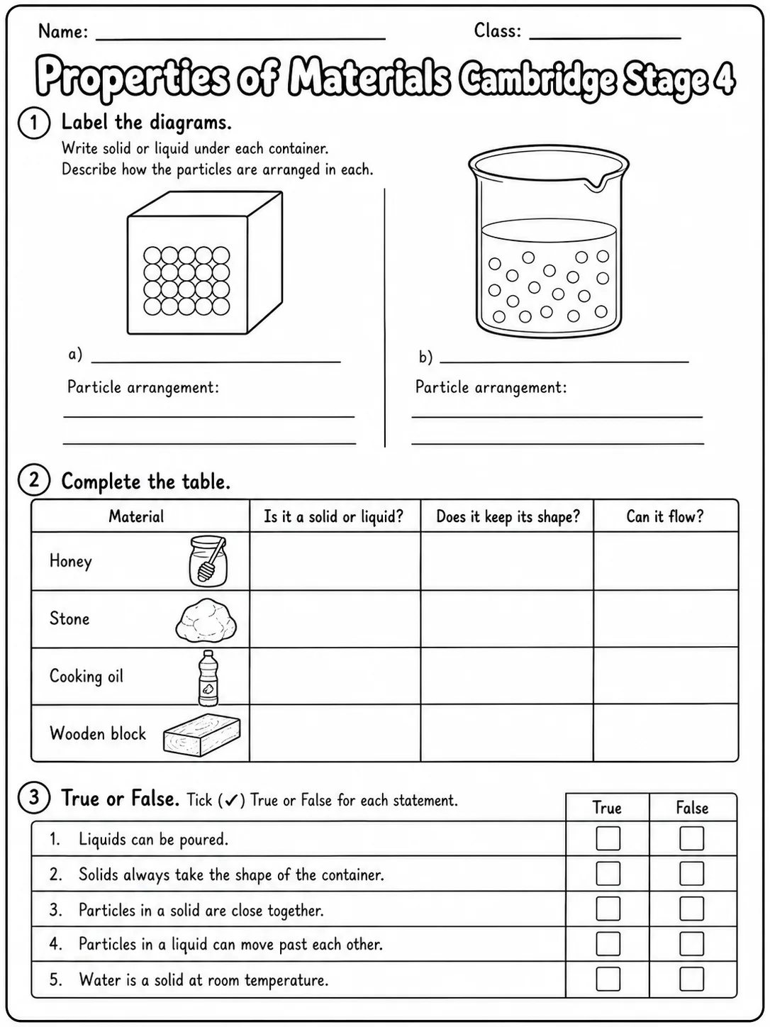 Properties of Materials Cambridge Stage 4 page 2 printable Cambridge science worksheet preview