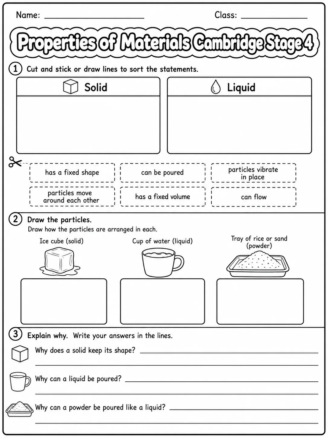 Properties of Materials Cambridge Stage 4 page 3 printable Cambridge science worksheet preview