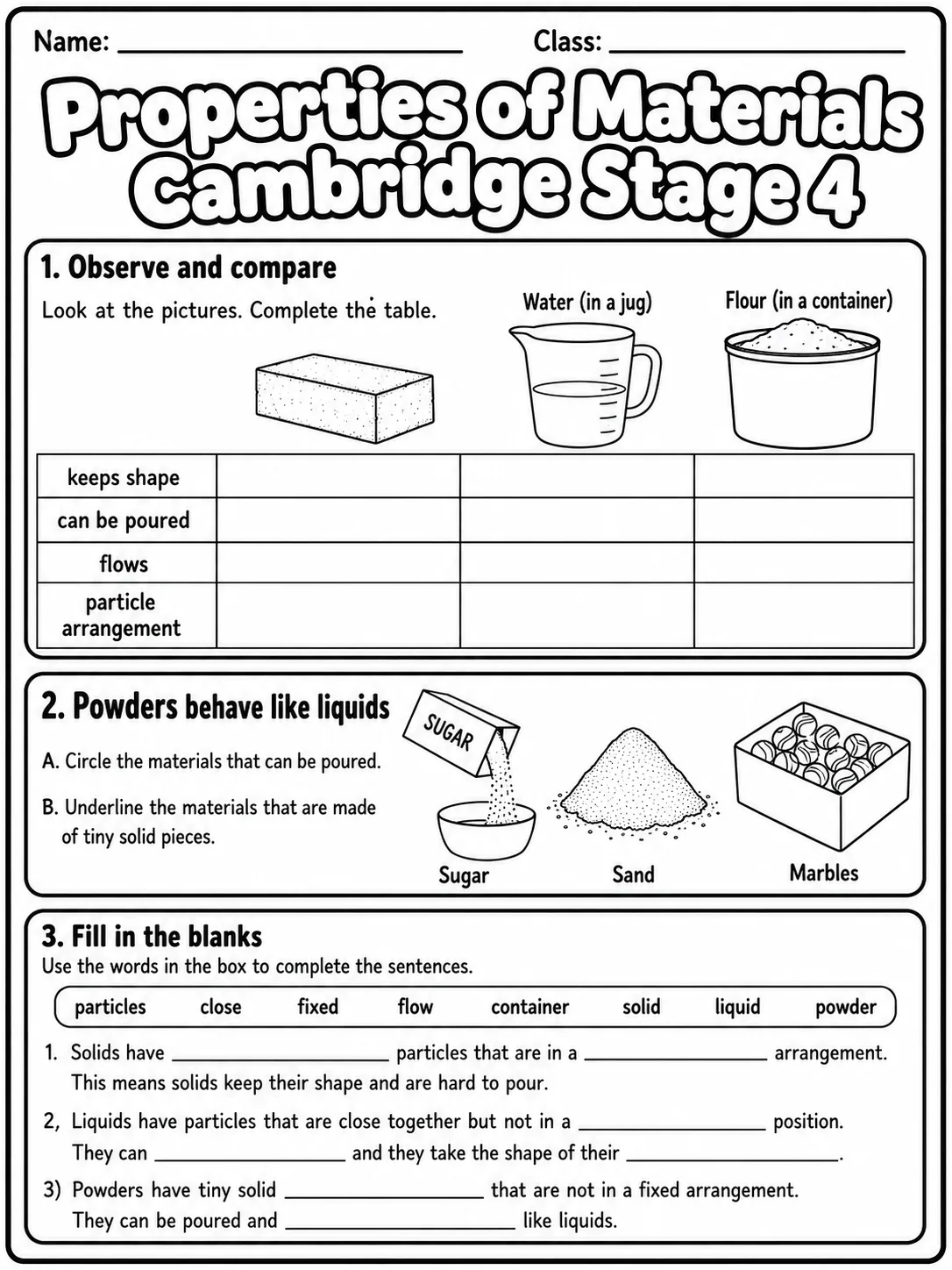 Properties of Materials Cambridge Stage 4 page 4 printable Cambridge science worksheet preview