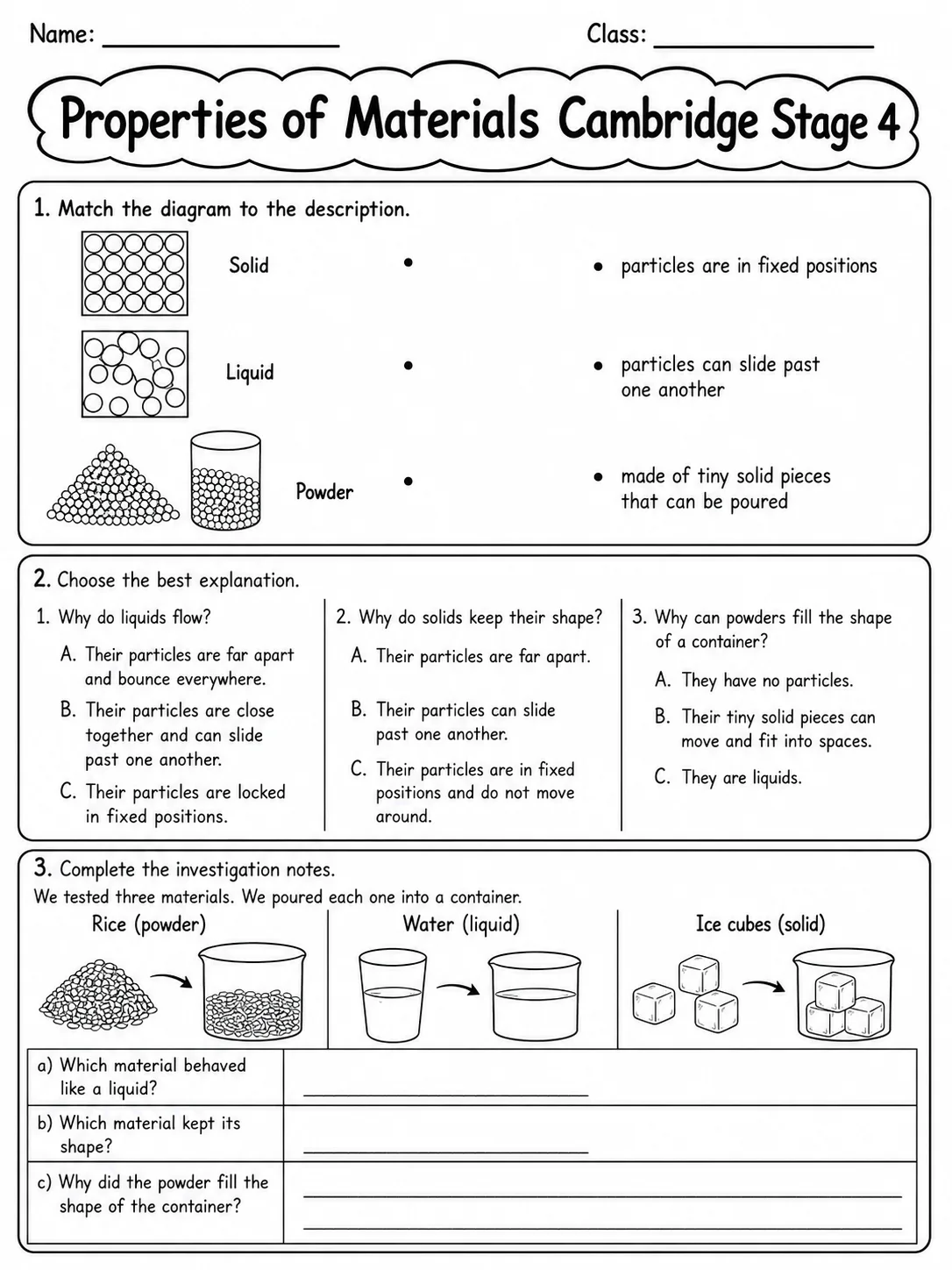 Properties of Materials Cambridge Stage 4 page 5 printable Cambridge science worksheet preview