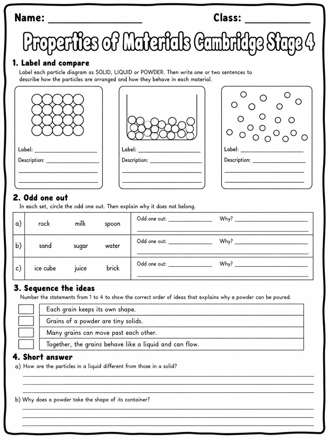 Properties of Materials Cambridge Stage 4 page 6 printable Cambridge science worksheet preview