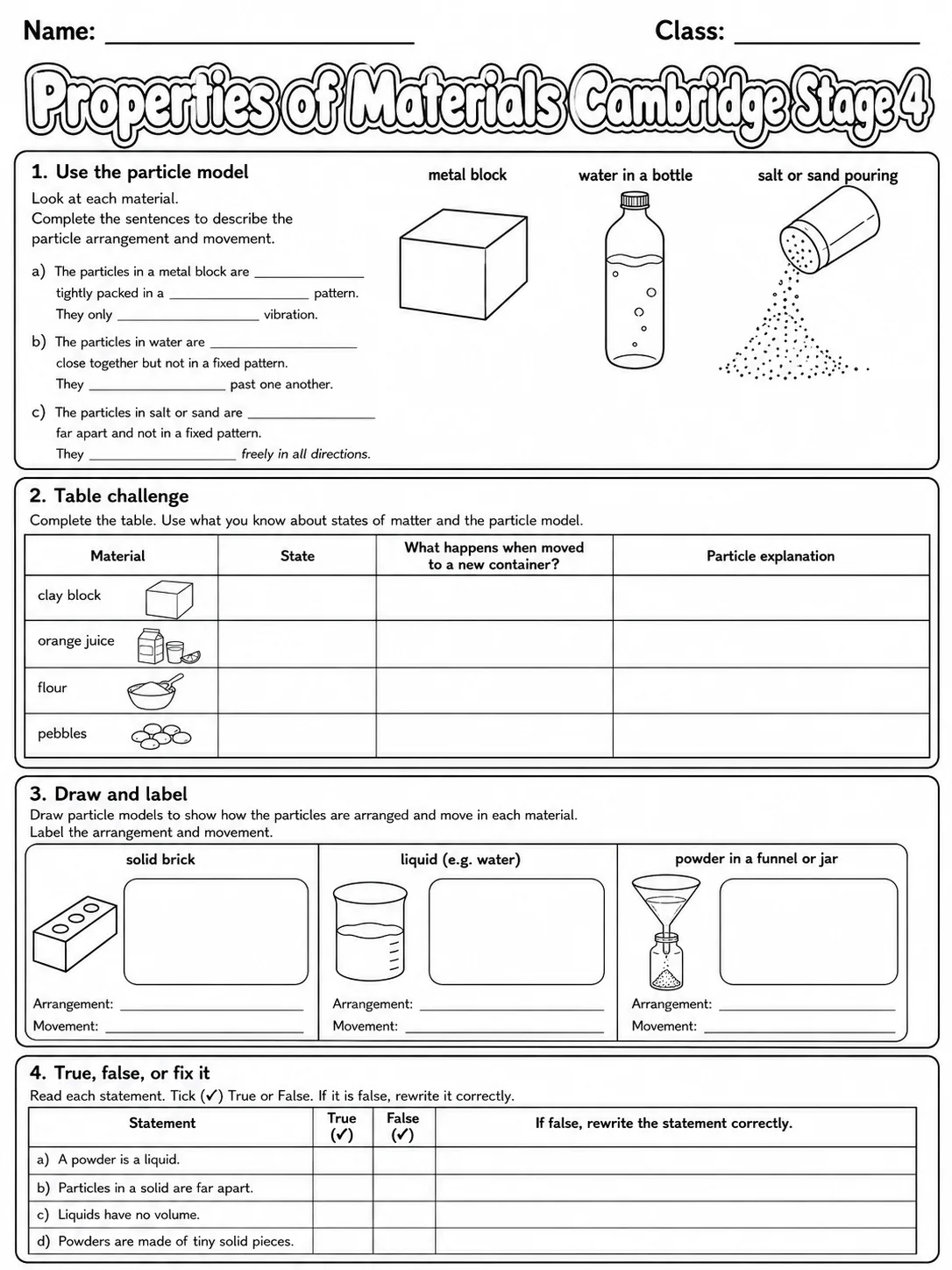 Properties of Materials Cambridge Stage 4 page 7 printable Cambridge science worksheet preview