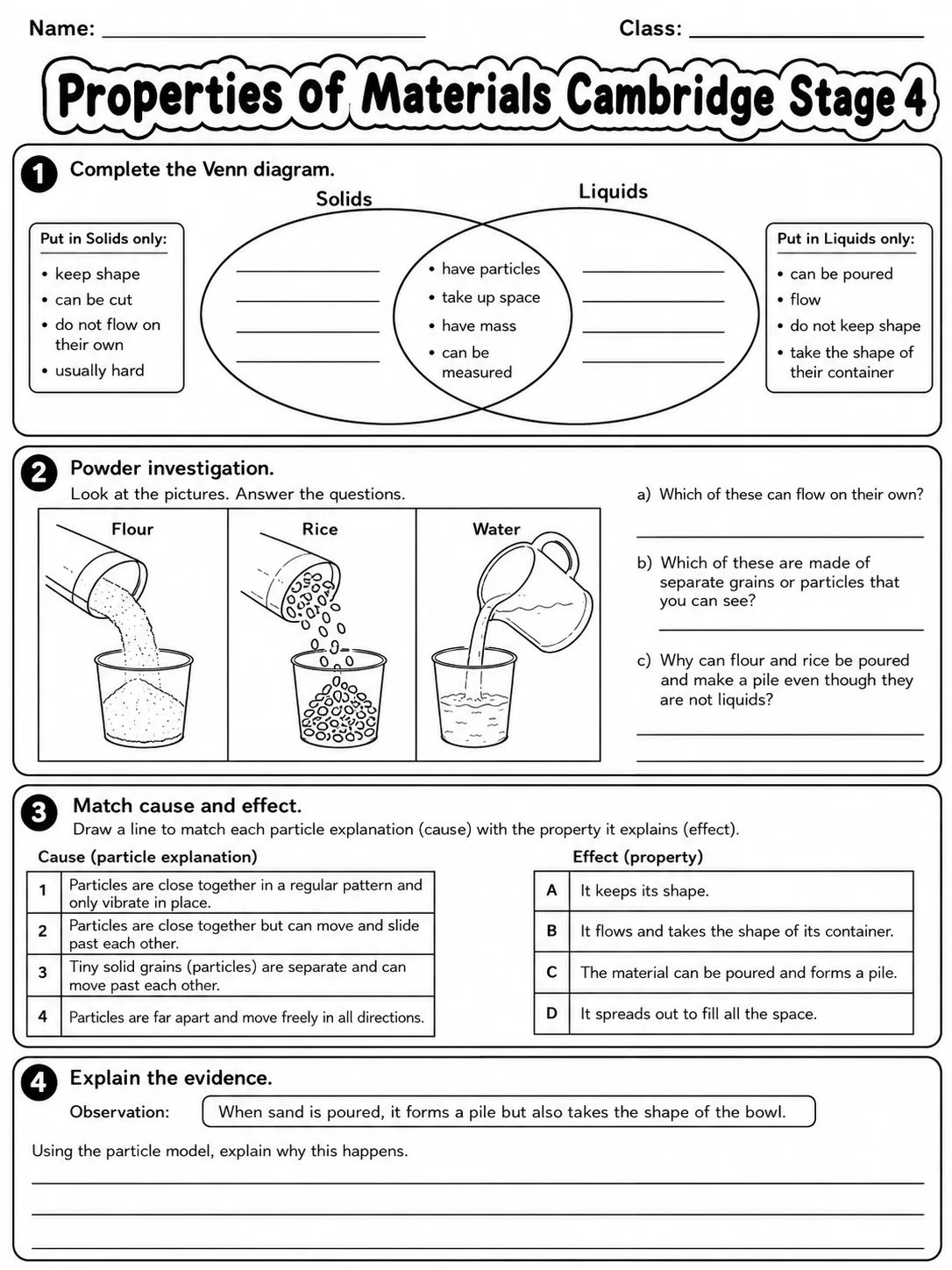Properties of Materials Cambridge Stage 4 page 8 printable Cambridge science worksheet preview
