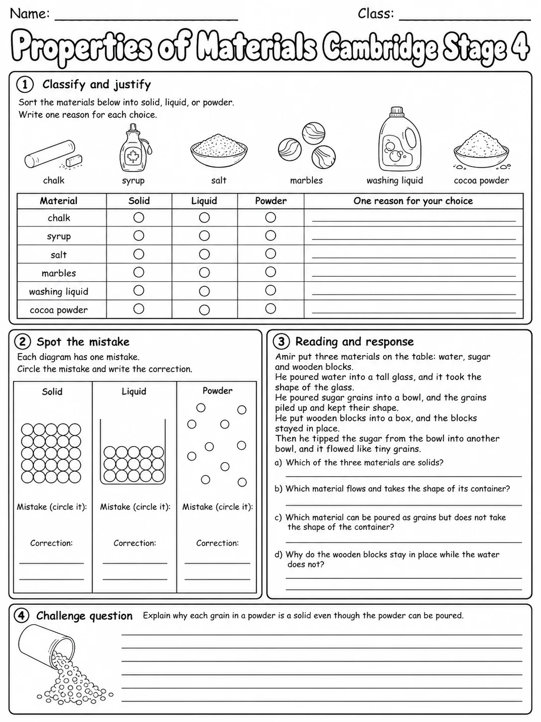 Properties of Materials Cambridge Stage 4 page 9 printable Cambridge science worksheet preview
